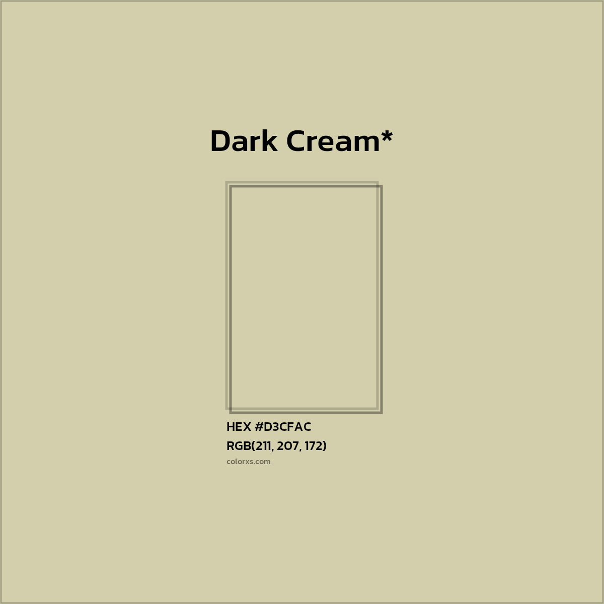 #D3CFAC hex color. RGB, RYB, CMYK, HSL, HSV codes and color conversions. Matching color names, palettes, paints.