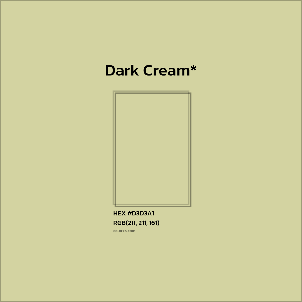 #D3D3A1 hex color. RGB, RYB, CMYK, HSL, HSV codes and color conversions. Matching color names, palettes, paints.