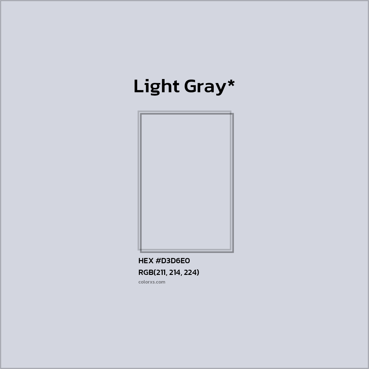 #D3D6E0 hex color. RGB, RYB, CMYK, HSL, HSV codes and color conversions. Matching color names, palettes, paints.