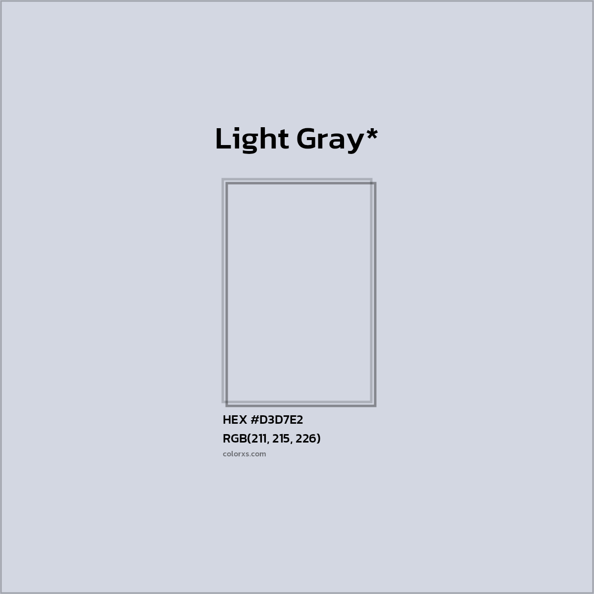 #D3D7E2 hex color. RGB, RYB, CMYK, HSL, HSV codes and color conversions. Matching color names, palettes, paints.
