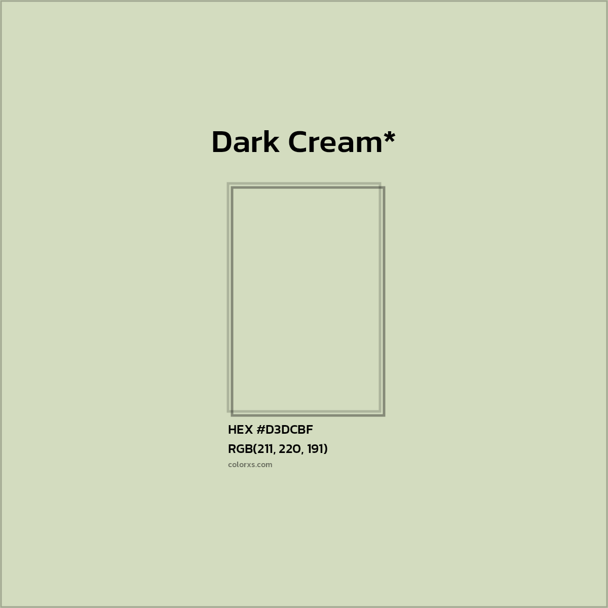 #D3DCBF hex color. RGB, RYB, CMYK, HSL, HSV codes and color conversions. Matching color names, palettes, paints.