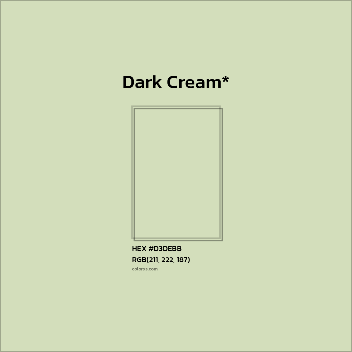#D3DEBB hex color. RGB, RYB, CMYK, HSL, HSV codes and color conversions. Matching color names, palettes, paints.