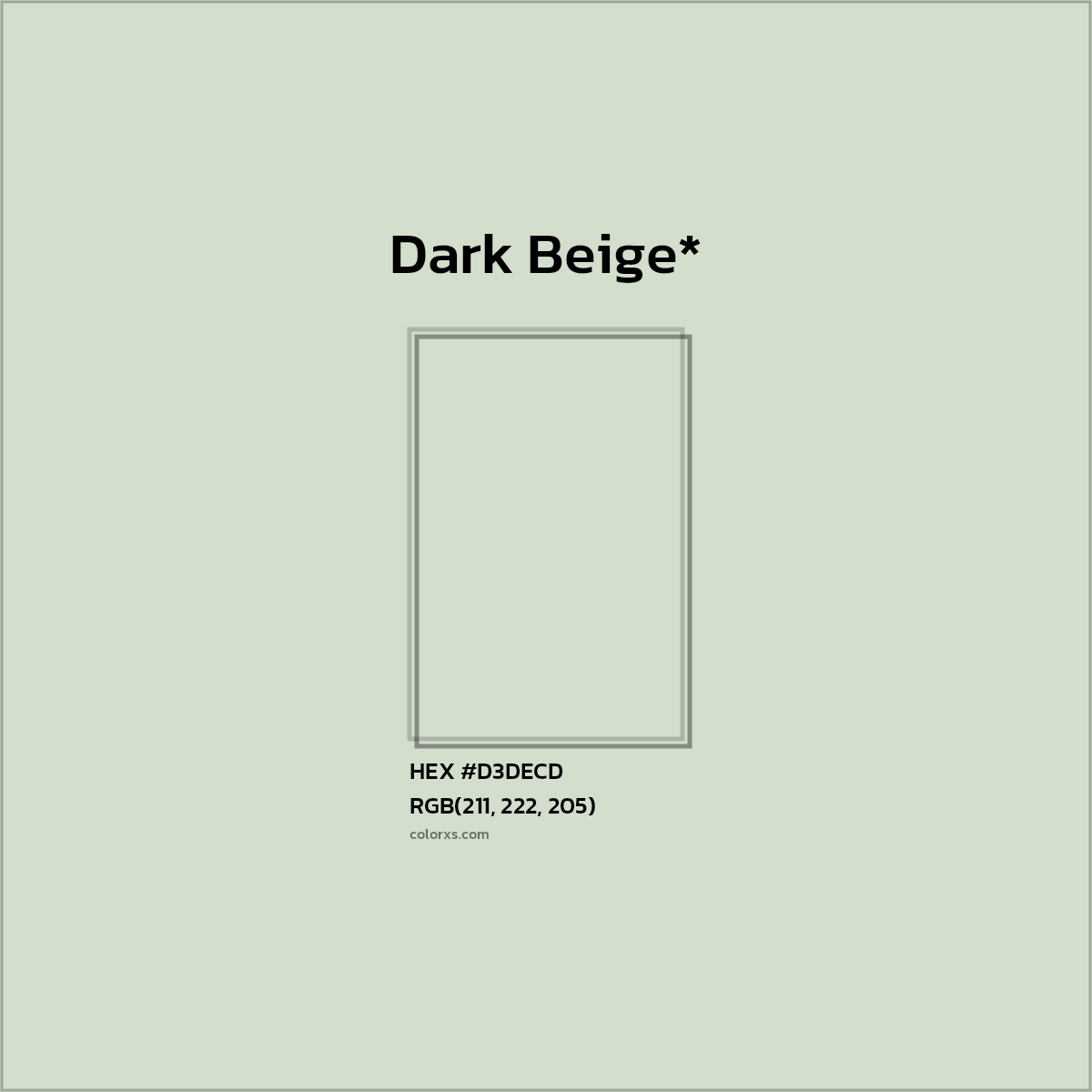 #D3DECD hex color. RGB, RYB, CMYK, HSL, HSV codes and color conversions. Matching color names, palettes, paints.