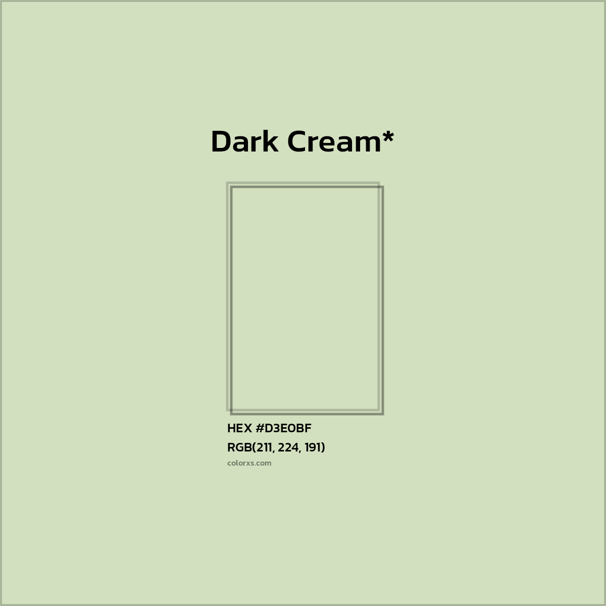 #D3E0BF hex color. RGB, RYB, CMYK, HSL, HSV codes and color conversions. Matching color names, palettes, paints.