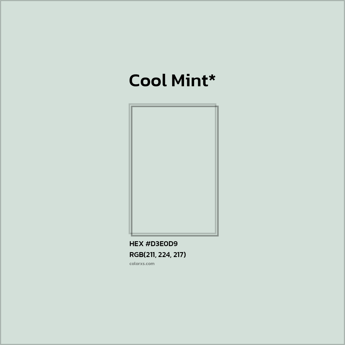 #D3E0D9 hex color. RGB, RYB, CMYK, HSL, HSV codes and color conversions. Matching color names, palettes, paints.
