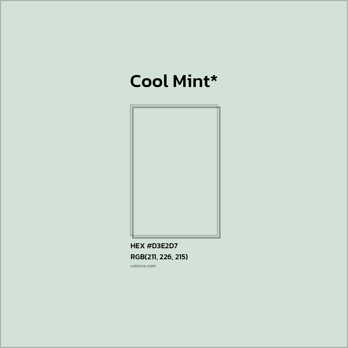 #D3E2D7 hex color. RGB, RYB, CMYK, HSL, HSV codes and color conversions. Matching color names, palettes, paints.