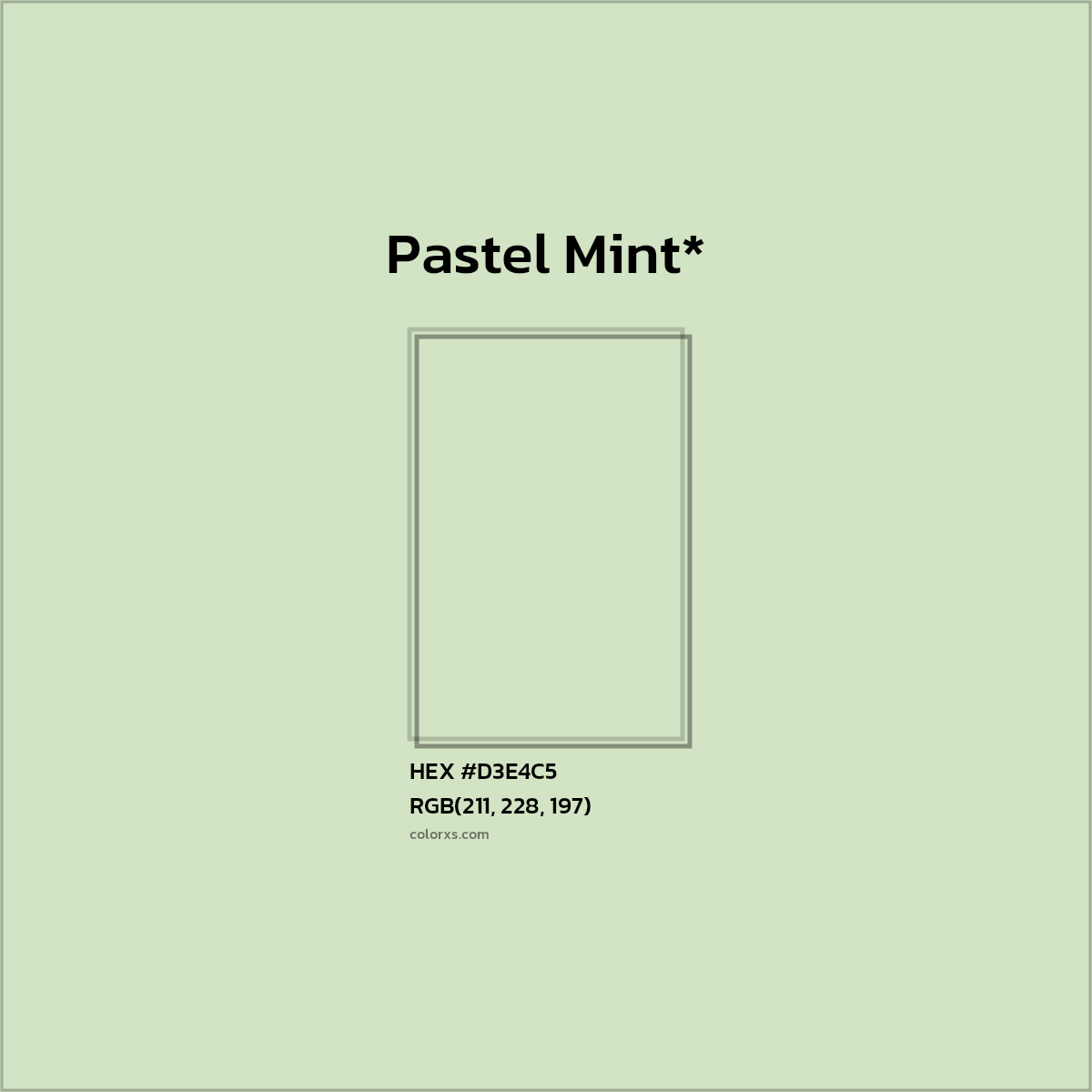 #D3E4C5 hex color. RGB, RYB, CMYK, HSL, HSV codes and color conversions. Matching color names, palettes, paints.