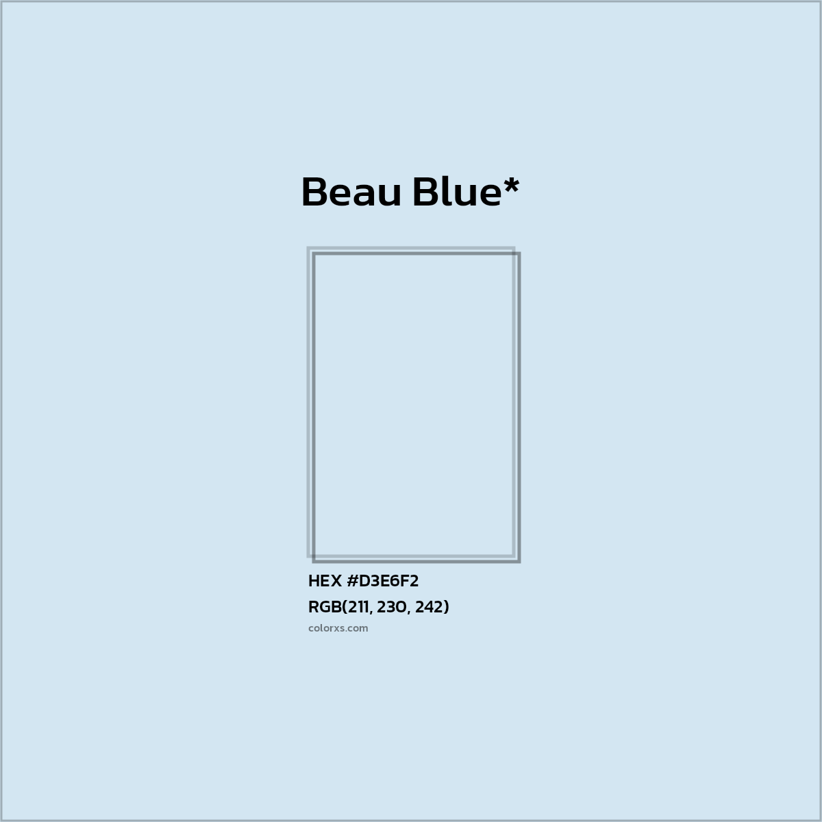 #D3E6F2 hex color. RGB, RYB, CMYK, HSL, HSV codes and color conversions. Matching color names, palettes, paints.