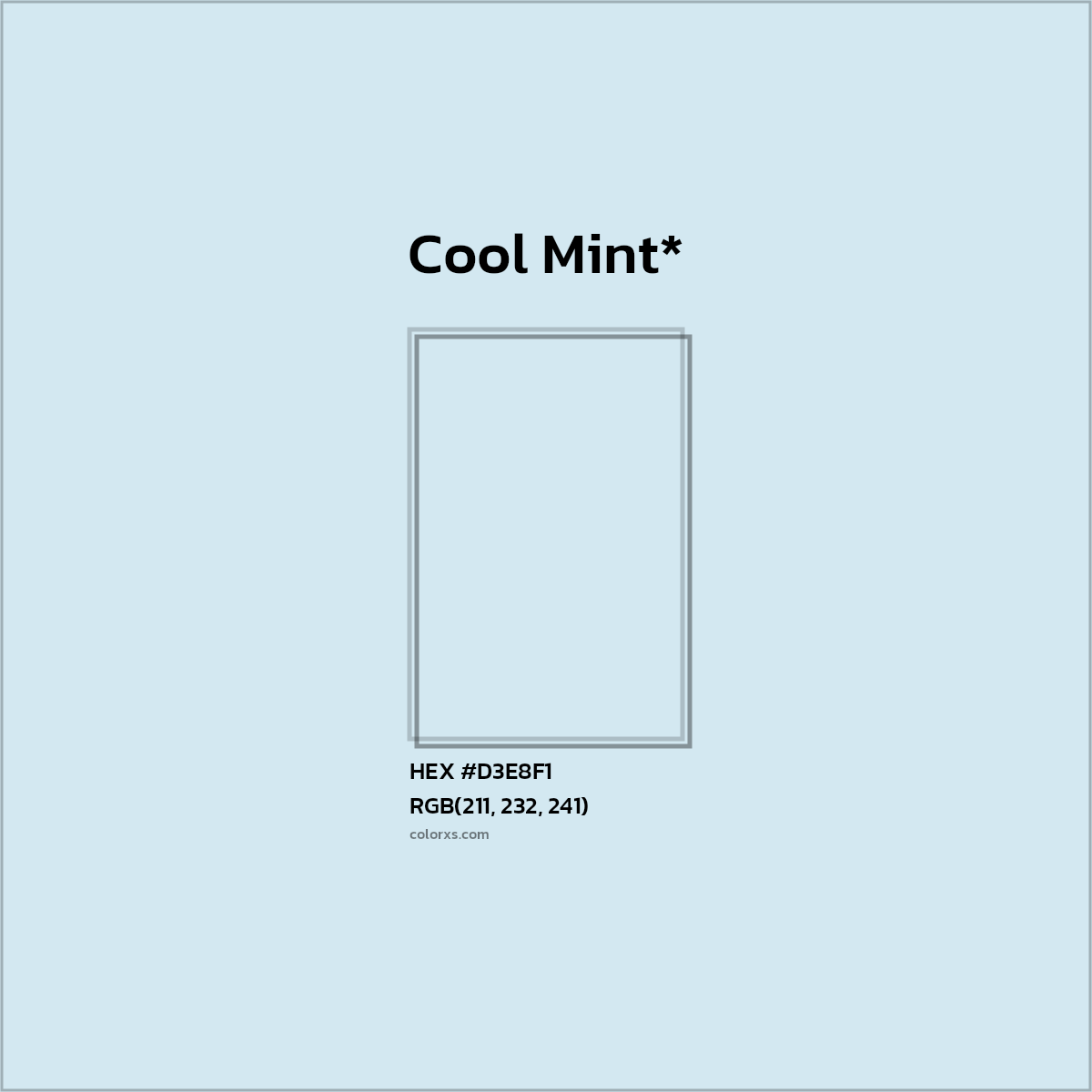 #D3E8F1 hex color. RGB, RYB, CMYK, HSL, HSV codes and color conversions. Matching color names, palettes, paints.
