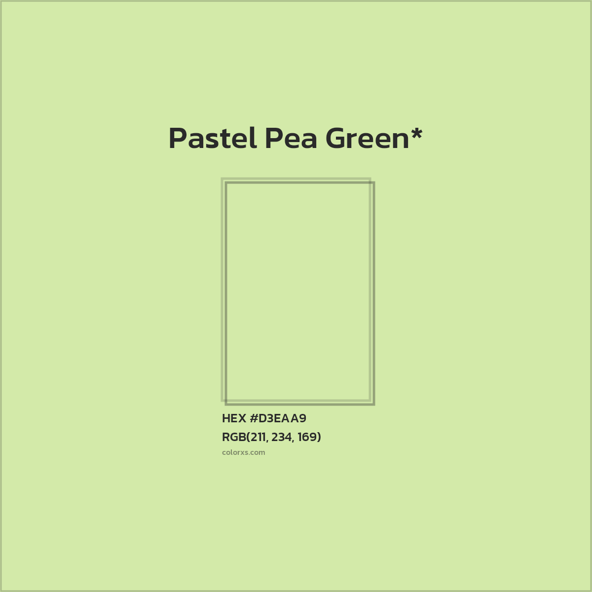 #D3EAA9 hex color. RGB, RYB, CMYK, HSL, HSV codes and color conversions. Matching color names, palettes, paints.