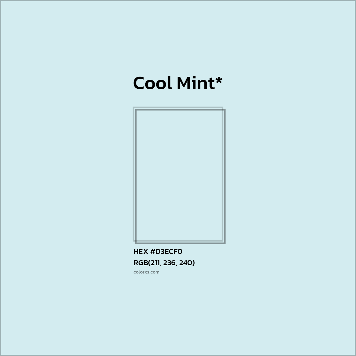 #D3ECF0 hex color. RGB, RYB, CMYK, HSL, HSV codes and color conversions. Matching color names, palettes, paints.