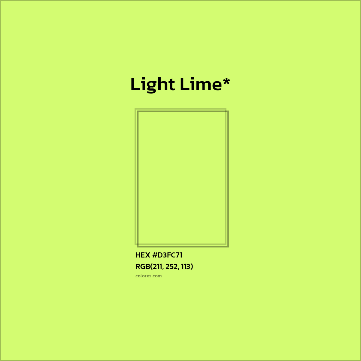 #D3FC71 hex color. RGB, RYB, CMYK, HSL, HSV codes and color conversions. Matching color names, palettes, paints.