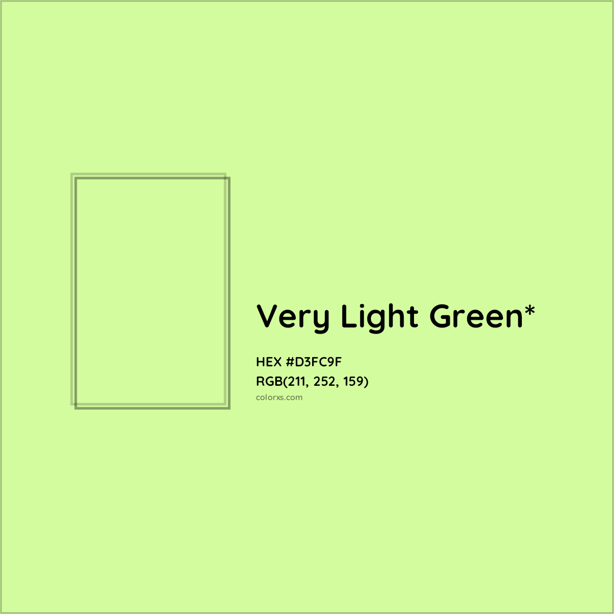 #D3FC9F hex color. RGB, RYB, CMYK, HSL, HSV codes and color conversions. Matching color names, palettes, paints.