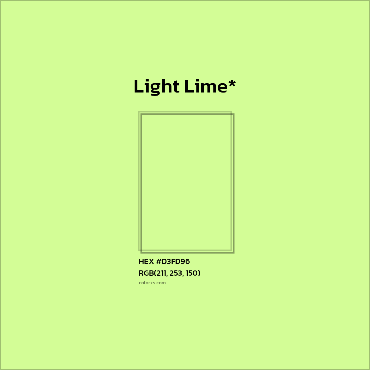 #D3FD96 hex color. RGB, RYB, CMYK, HSL, HSV codes and color conversions. Matching color names, palettes, paints.
