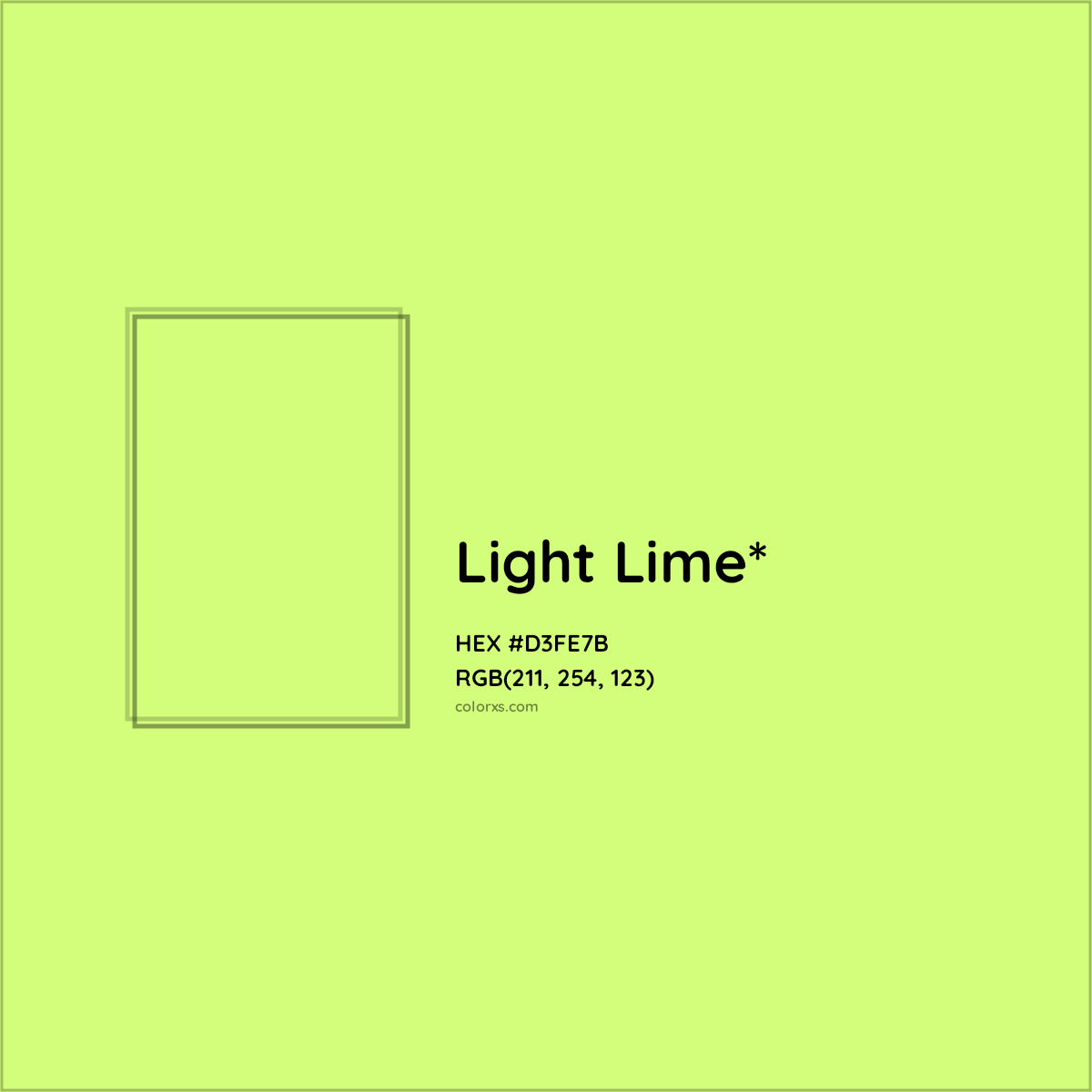 #D3FE7B hex color. RGB, RYB, CMYK, HSL, HSV codes and color conversions. Matching color names, palettes, paints.