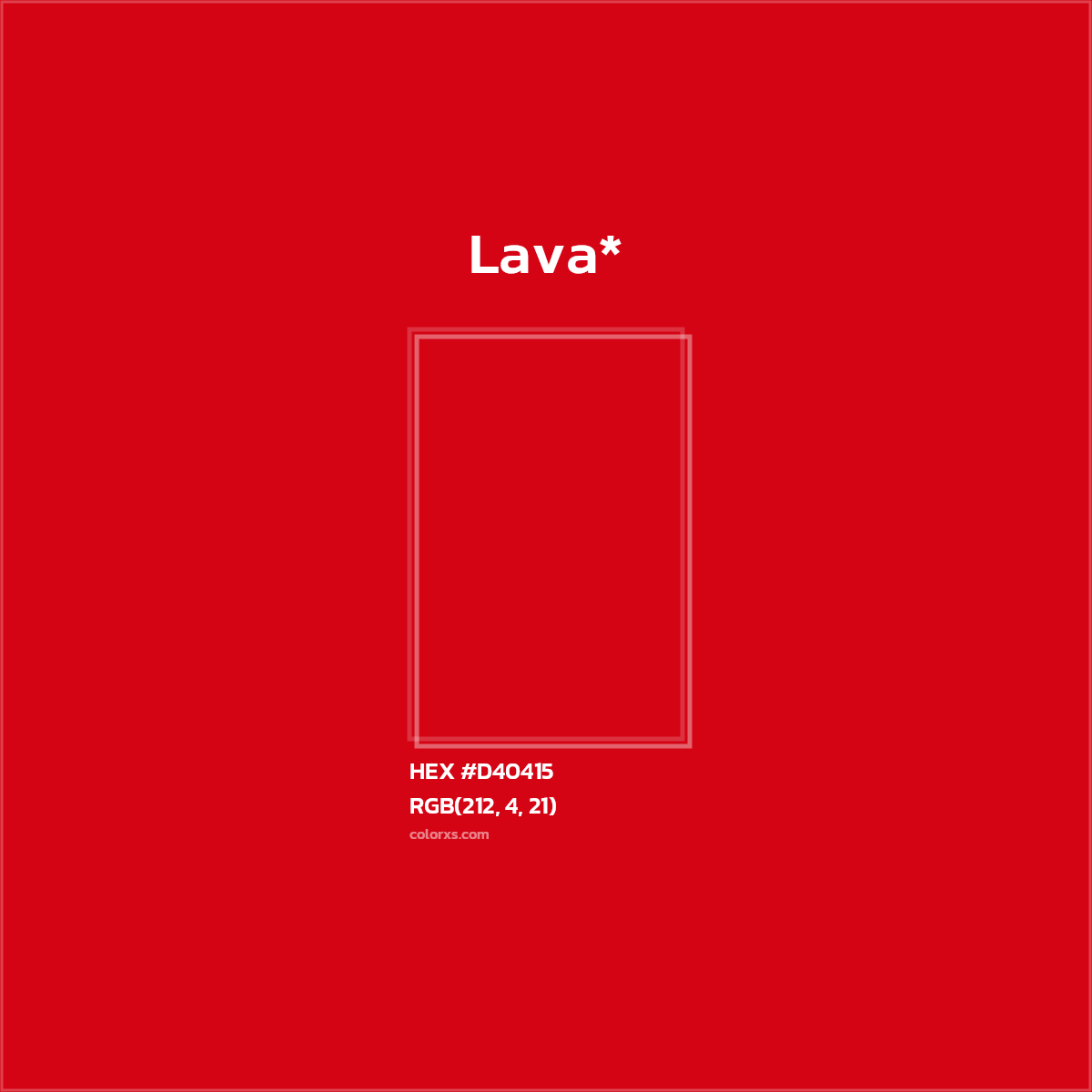 #D40415 hex color. RGB, RYB, CMYK, HSL, HSV codes and color conversions. Matching color names, palettes, paints.