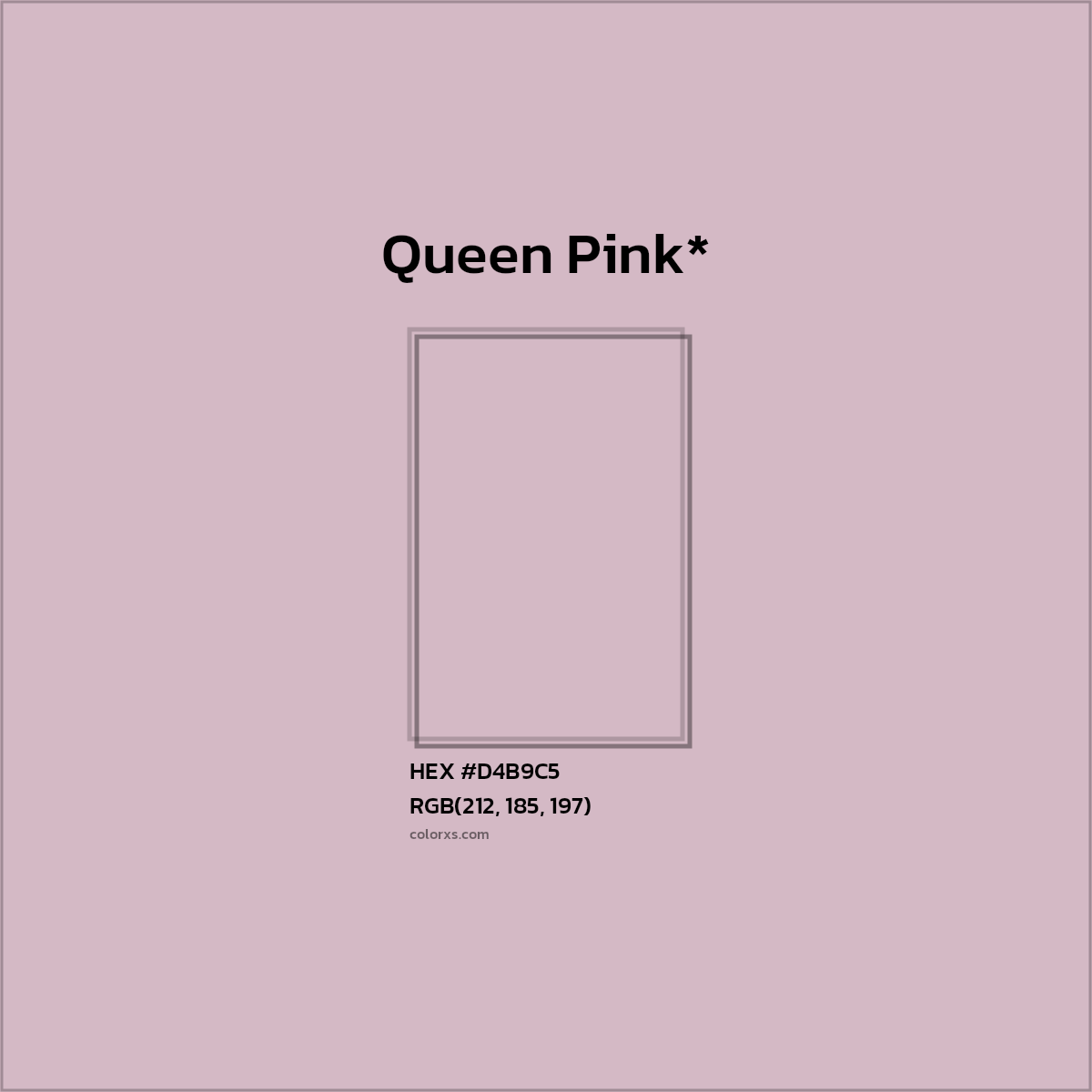 #D4B9C5 hex color. RGB, RYB, CMYK, HSL, HSV codes and color conversions. Matching color names, palettes, paints.