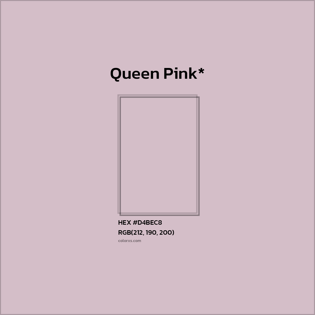 #D4BEC8 hex color. RGB, RYB, CMYK, HSL, HSV codes and color conversions. Matching color names, palettes, paints.