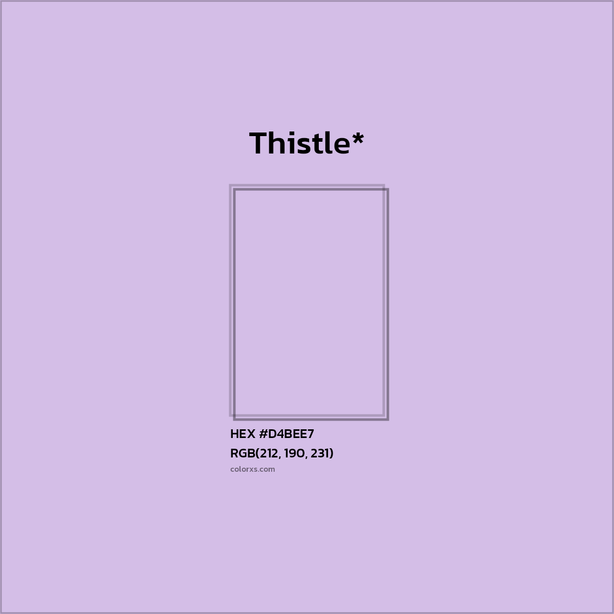 #D4BEE7 hex color. RGB, RYB, CMYK, HSL, HSV codes and color conversions. Matching color names, palettes, paints.