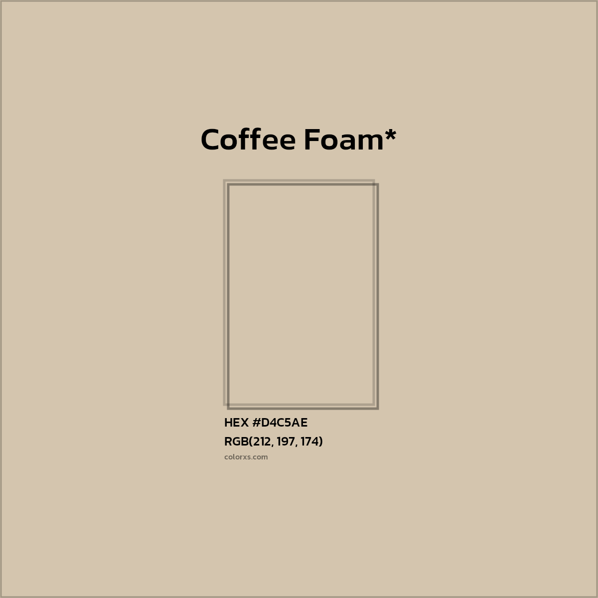 #D4C5AE hex color. RGB, RYB, CMYK, HSL, HSV codes and color conversions. Matching color names, palettes, paints.