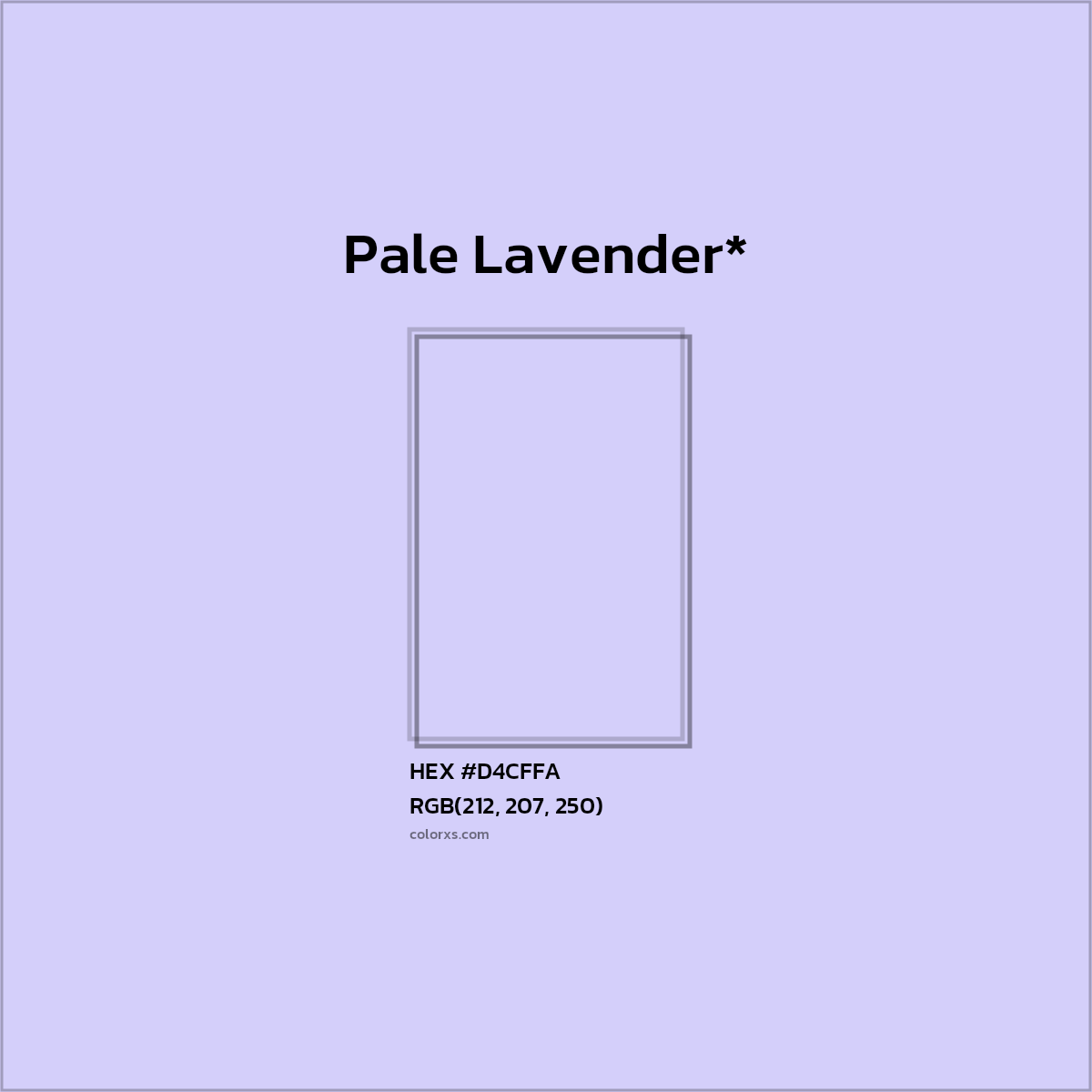 #D4CFFA hex color. RGB, RYB, CMYK, HSL, HSV codes and color conversions. Matching color names, palettes, paints.