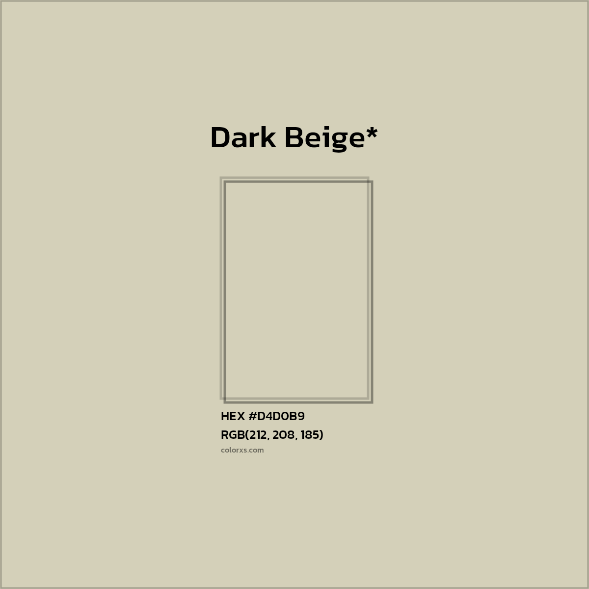 #D4D0B9 hex color. RGB, RYB, CMYK, HSL, HSV codes and color conversions. Matching color names, palettes, paints.