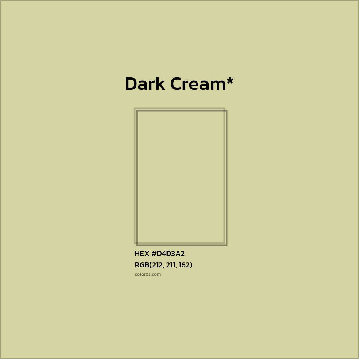 #D4D3A2 hex color. RGB, RYB, CMYK, HSL, HSV codes and color conversions. Matching color names, palettes, paints.