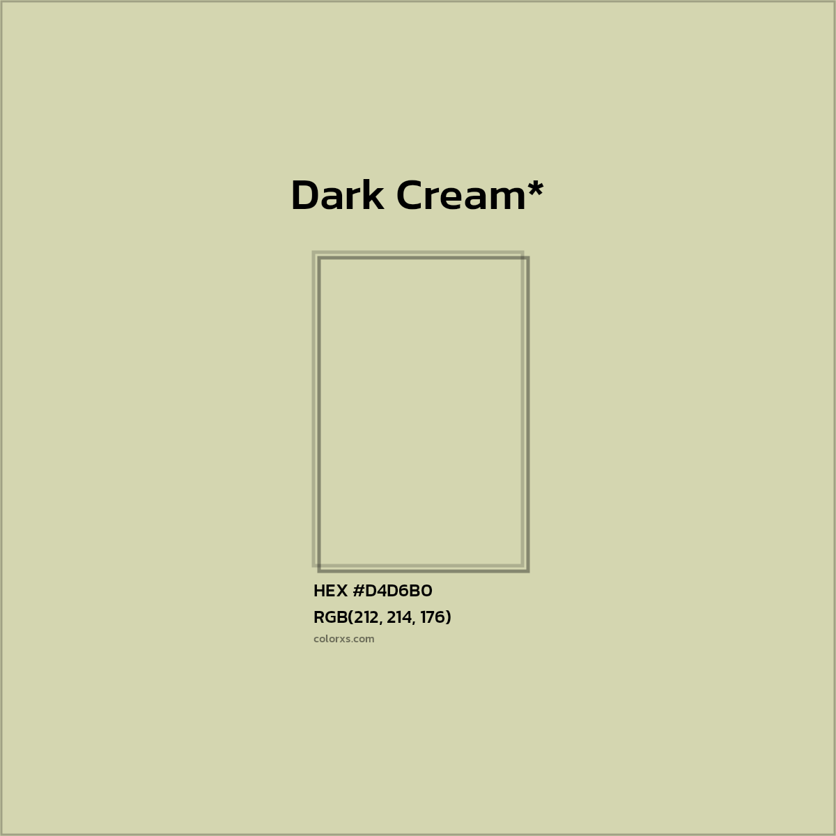 #D4D6B0 hex color. RGB, RYB, CMYK, HSL, HSV codes and color conversions. Matching color names, palettes, paints.