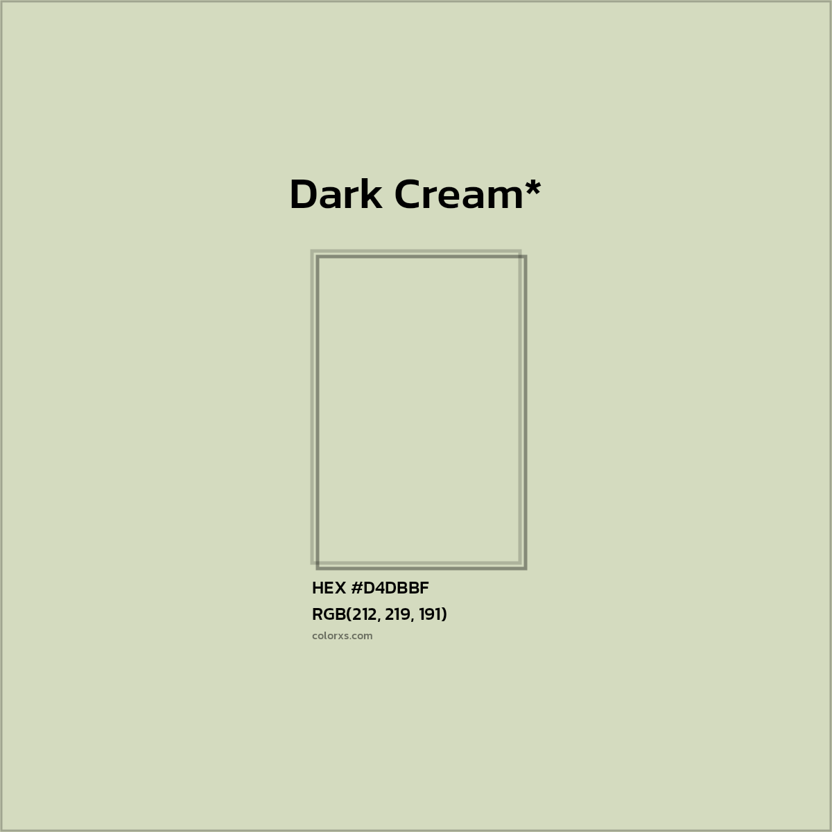 #D4DBBF hex color. RGB, RYB, CMYK, HSL, HSV codes and color conversions. Matching color names, palettes, paints.