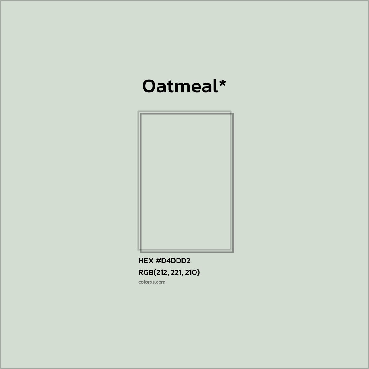 #D4DDD2 hex color. RGB, RYB, CMYK, HSL, HSV codes and color conversions. Matching color names, palettes, paints.