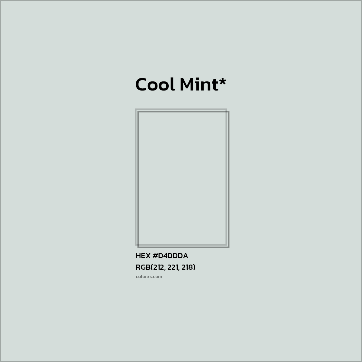 #D4DDDA hex color. RGB, RYB, CMYK, HSL, HSV codes and color conversions. Matching color names, palettes, paints.