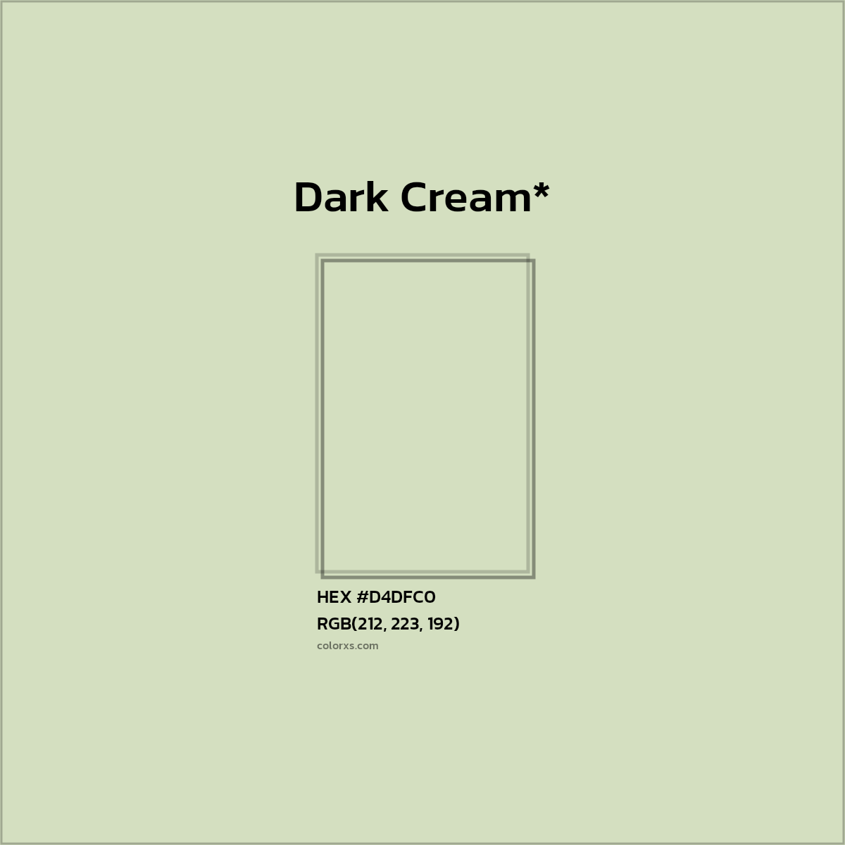 #D4DFC0 hex color. RGB, RYB, CMYK, HSL, HSV codes and color conversions. Matching color names, palettes, paints.