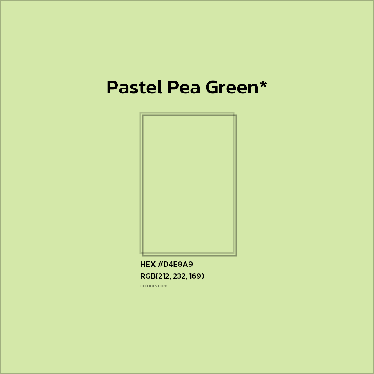 #D4E8A9 hex color. RGB, RYB, CMYK, HSL, HSV codes and color conversions. Matching color names, palettes, paints.