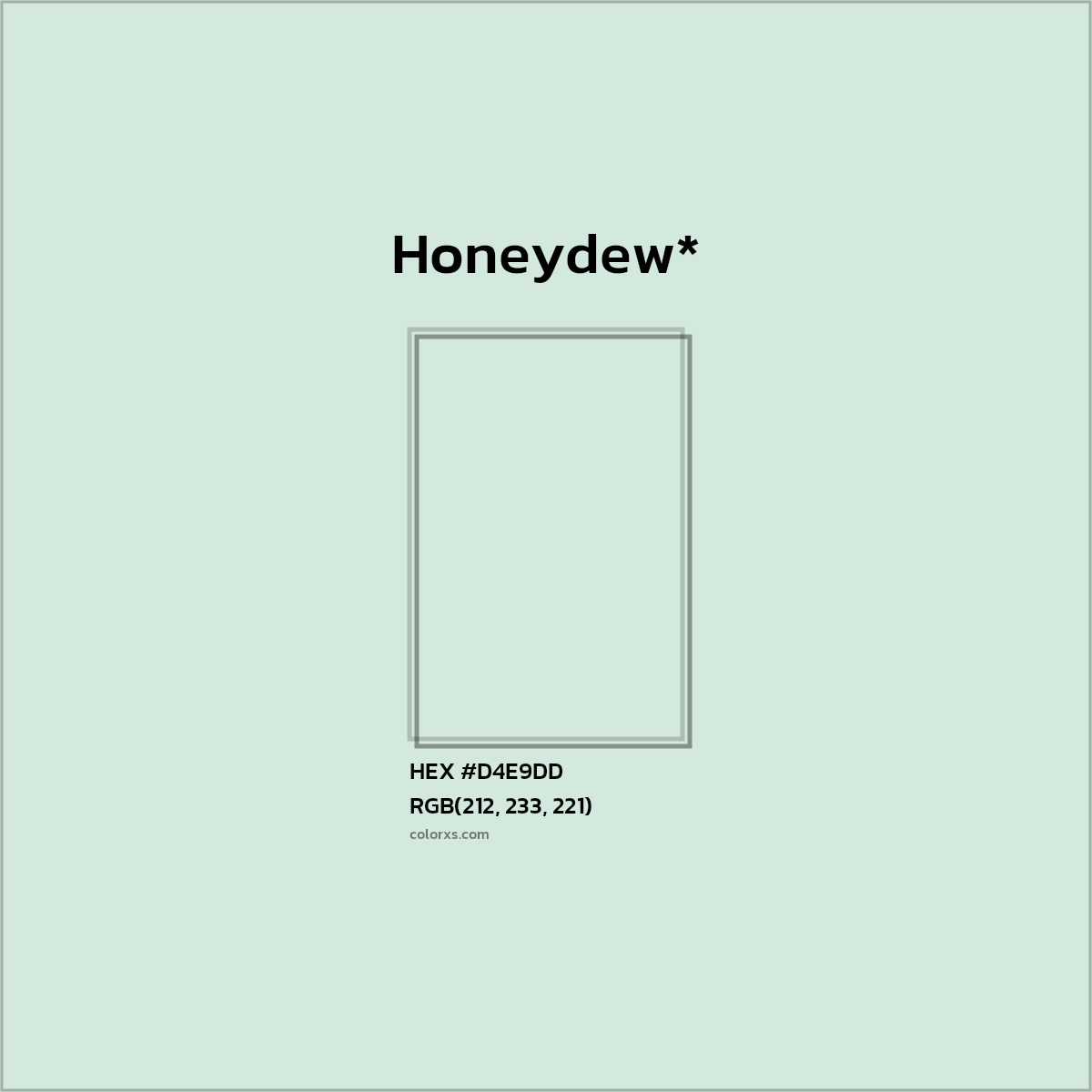 #D4E9DD hex color. RGB, RYB, CMYK, HSL, HSV codes and color conversions. Matching color names, palettes, paints.