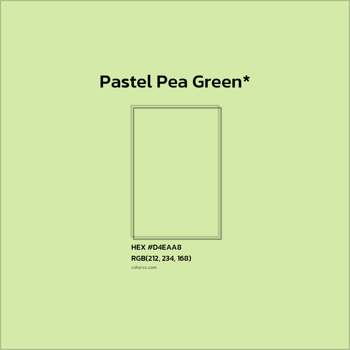 #D4EAA8 hex color. RGB, RYB, CMYK, HSL, HSV codes and color conversions. Matching color names, palettes, paints.