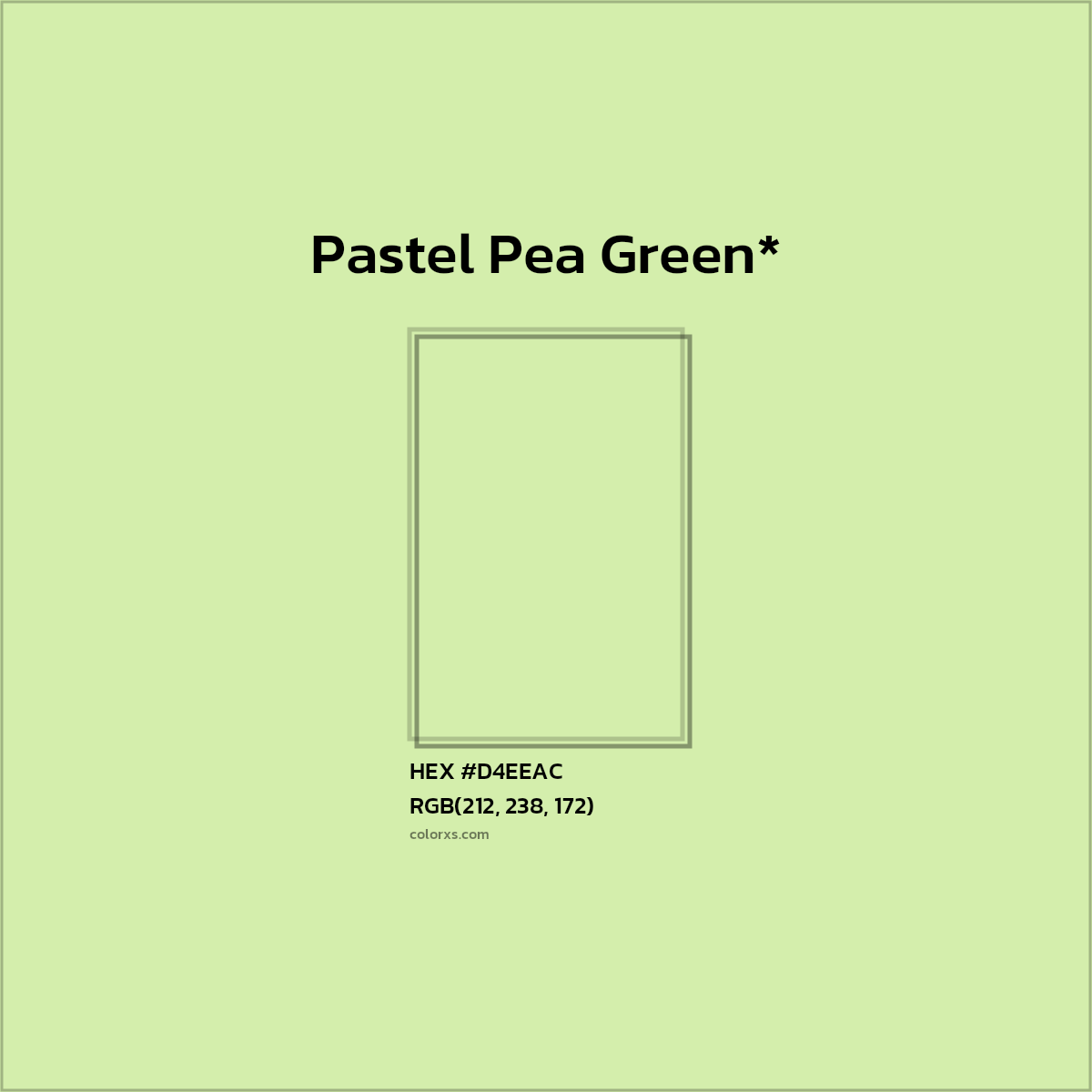 #D4EEAC hex color. RGB, RYB, CMYK, HSL, HSV codes and color conversions. Matching color names, palettes, paints.