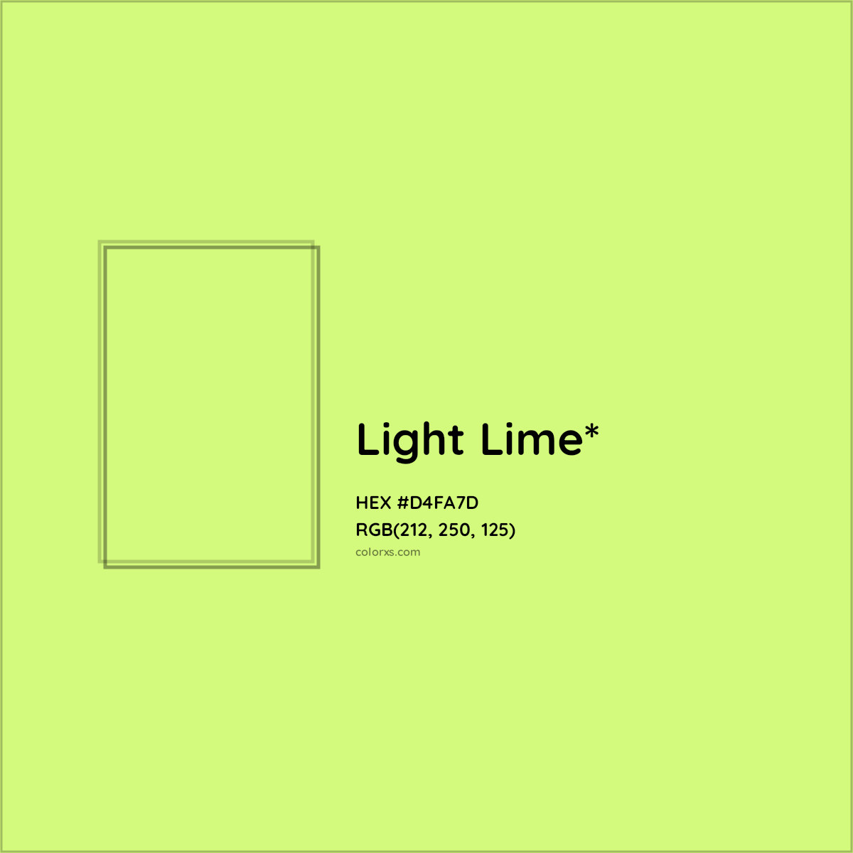 #D4FA7D hex color. RGB, RYB, CMYK, HSL, HSV codes and color conversions. Matching color names, palettes, paints.