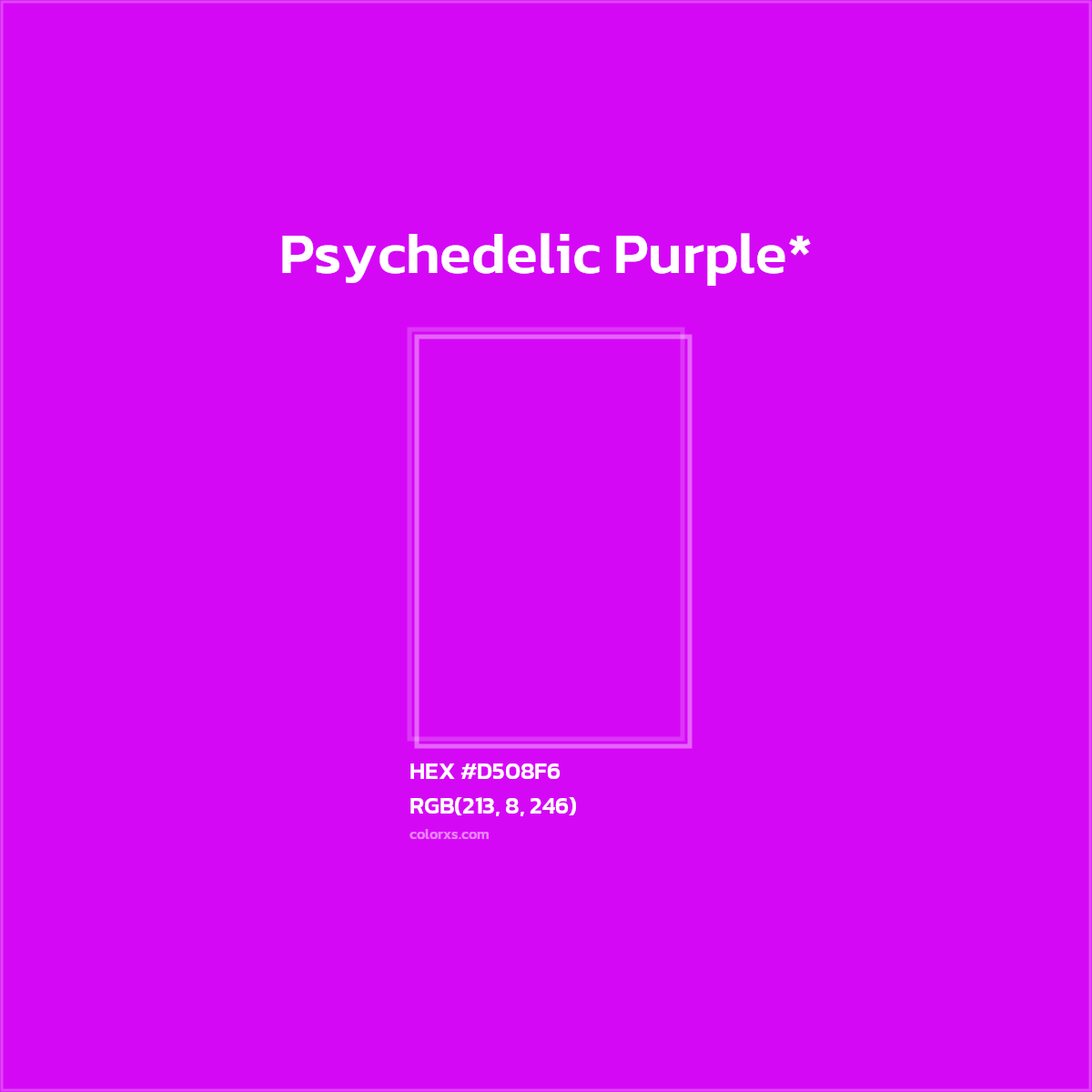 #D508F6 hex color. RGB, RYB, CMYK, HSL, HSV codes and color conversions. Matching color names, palettes, paints.
