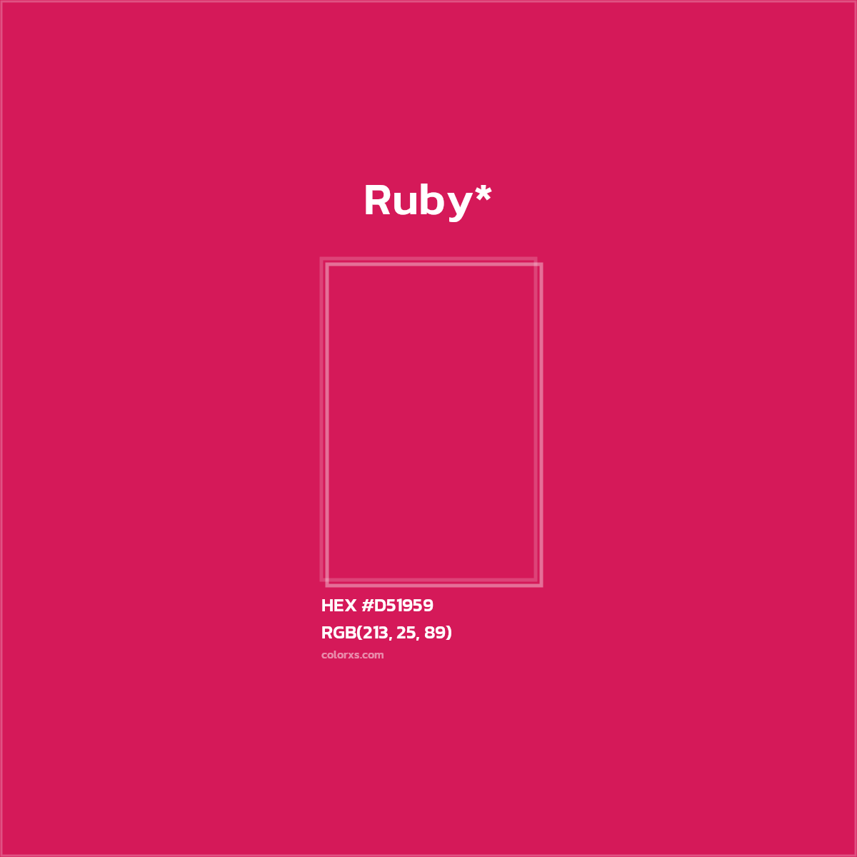 #D51959 hex color. RGB, RYB, CMYK, HSL, HSV codes and color conversions. Matching color names, palettes, paints.