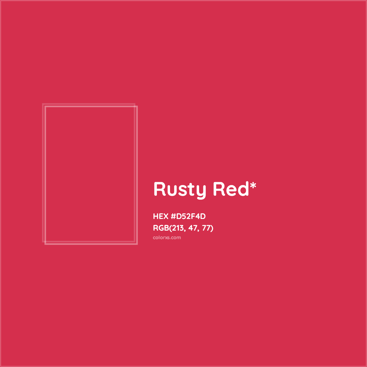 #D52F4D hex color. RGB, RYB, CMYK, HSL, HSV codes and color conversions. Matching color names, palettes, paints.