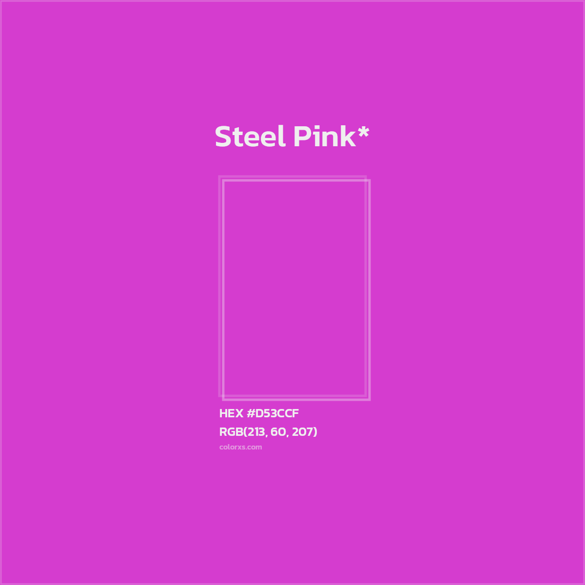 #D53CCF hex color. RGB, RYB, CMYK, HSL, HSV codes and color conversions. Matching color names, palettes, paints.