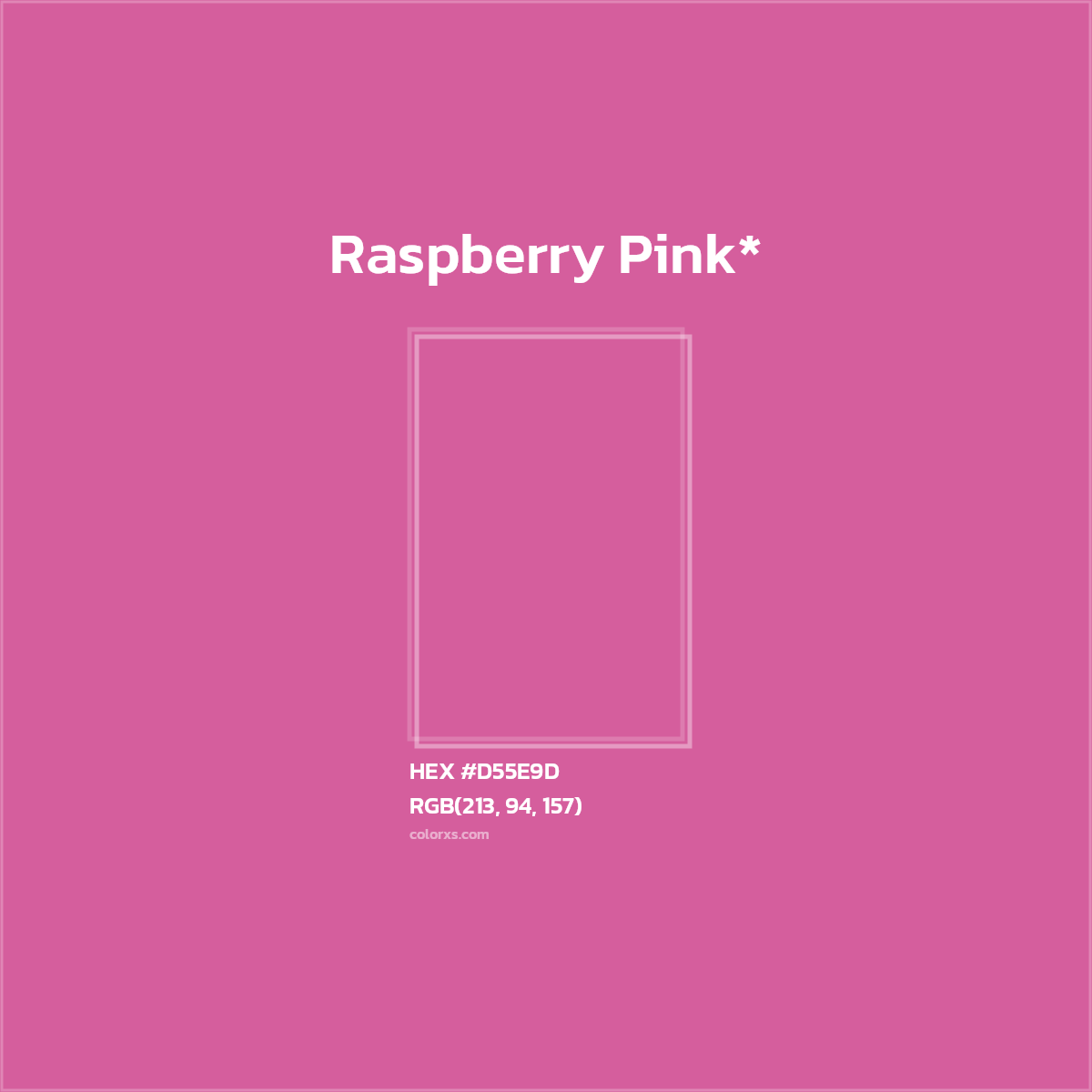 #D55E9D hex color. RGB, RYB, CMYK, HSL, HSV codes and color conversions. Matching color names, palettes, paints.