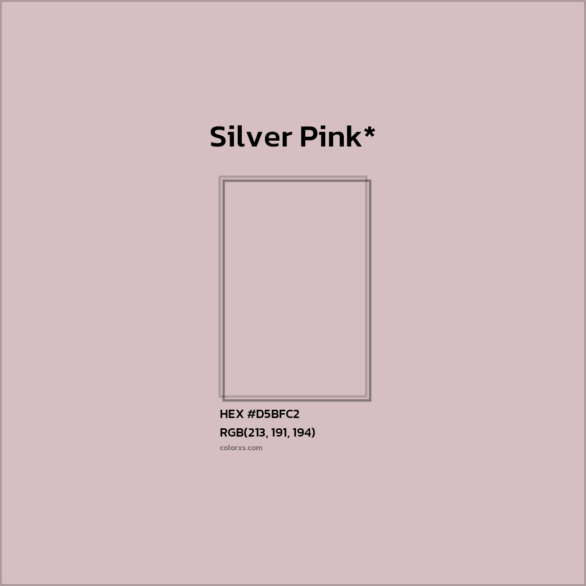 #D5BFC2 hex color. RGB, RYB, CMYK, HSL, HSV codes and color conversions. Matching color names, palettes, paints.