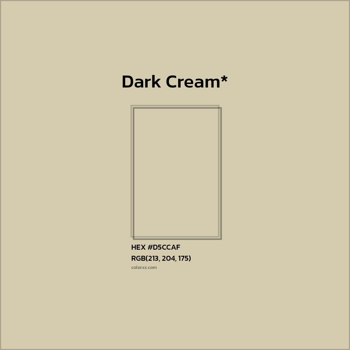 #D5CCAF hex color. RGB, RYB, CMYK, HSL, HSV codes and color conversions. Matching color names, palettes, paints.