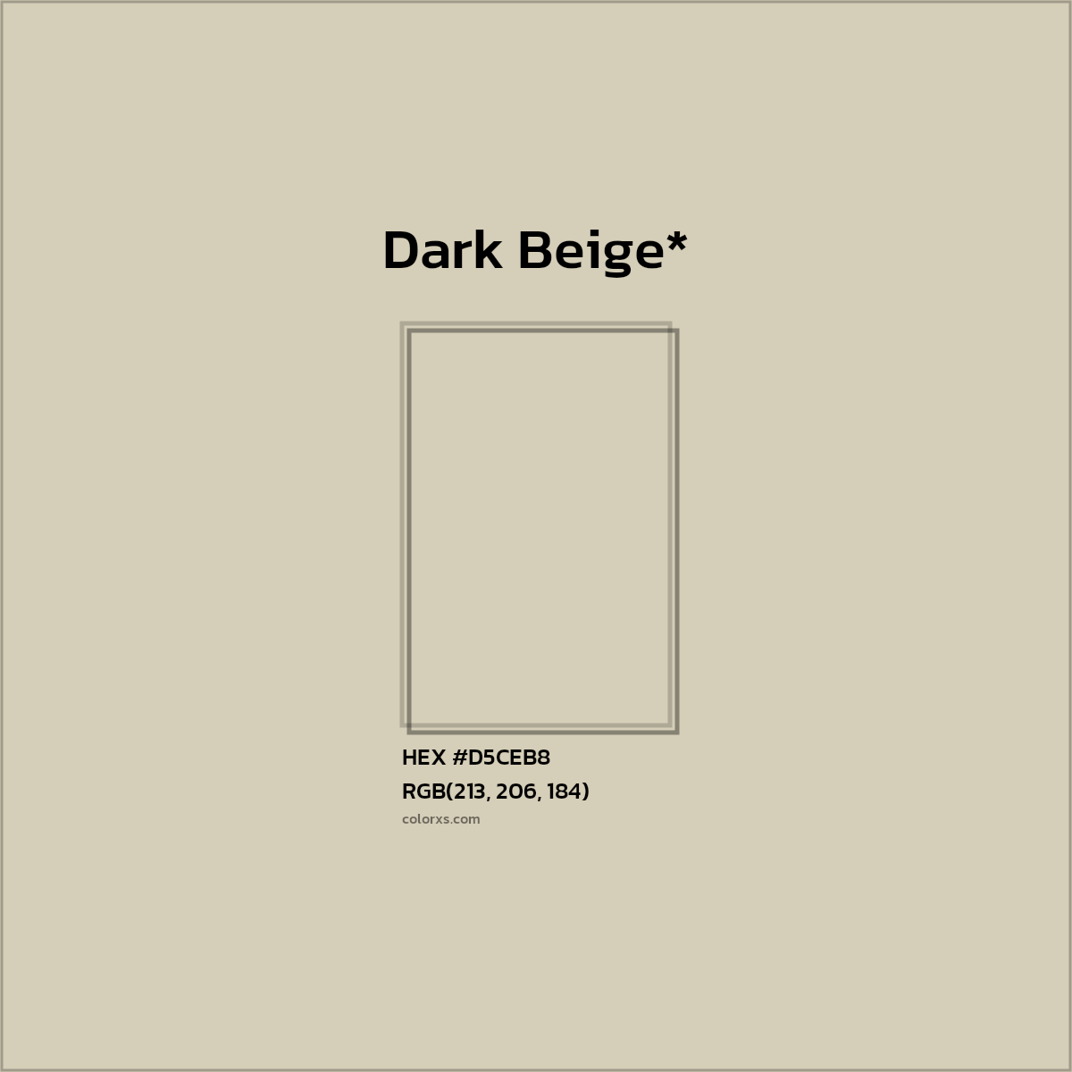 #D5CEB8 hex color. RGB, RYB, CMYK, HSL, HSV codes and color conversions. Matching color names, palettes, paints.