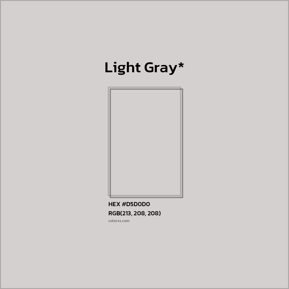 #D5D0D0 hex color. RGB, RYB, CMYK, HSL, HSV codes and color conversions. Matching color names, palettes, paints.