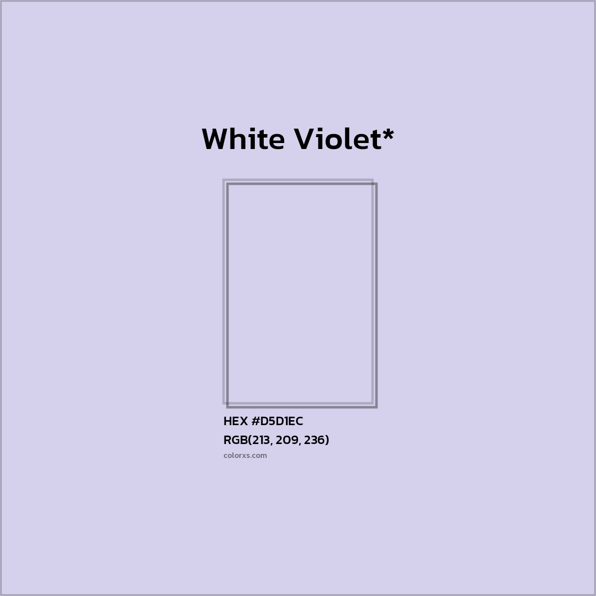 #D5D1EC hex color. RGB, RYB, CMYK, HSL, HSV codes and color conversions. Matching color names, palettes, paints.
