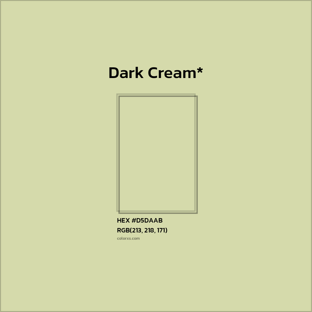 #D5DAAB hex color. RGB, RYB, CMYK, HSL, HSV codes and color conversions. Matching color names, palettes, paints.