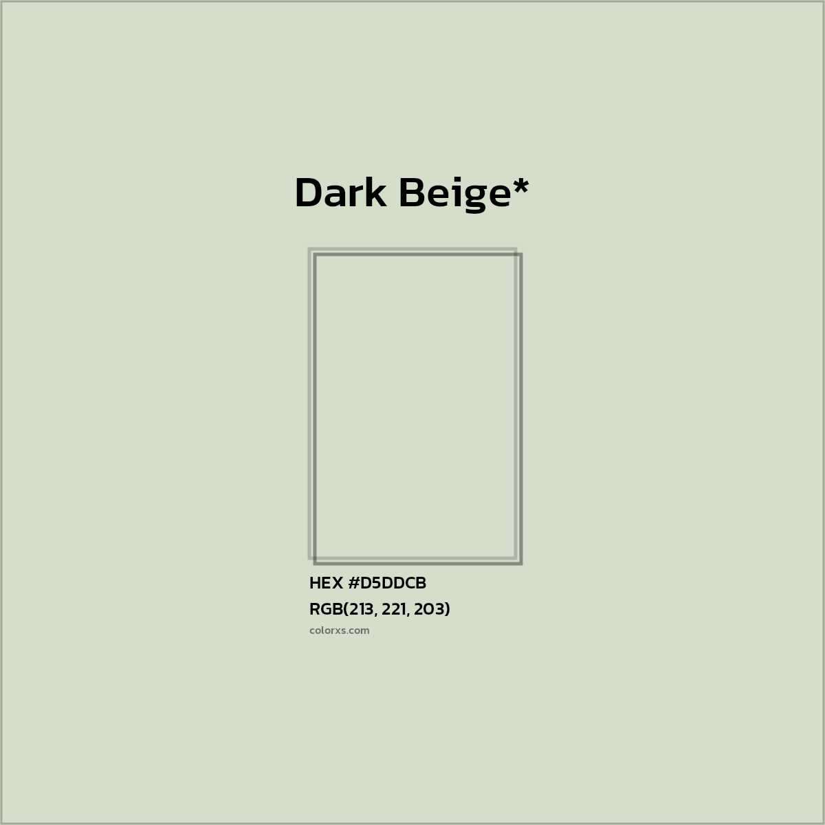 #D5DDCB hex color. RGB, RYB, CMYK, HSL, HSV codes and color conversions. Matching color names, palettes, paints.