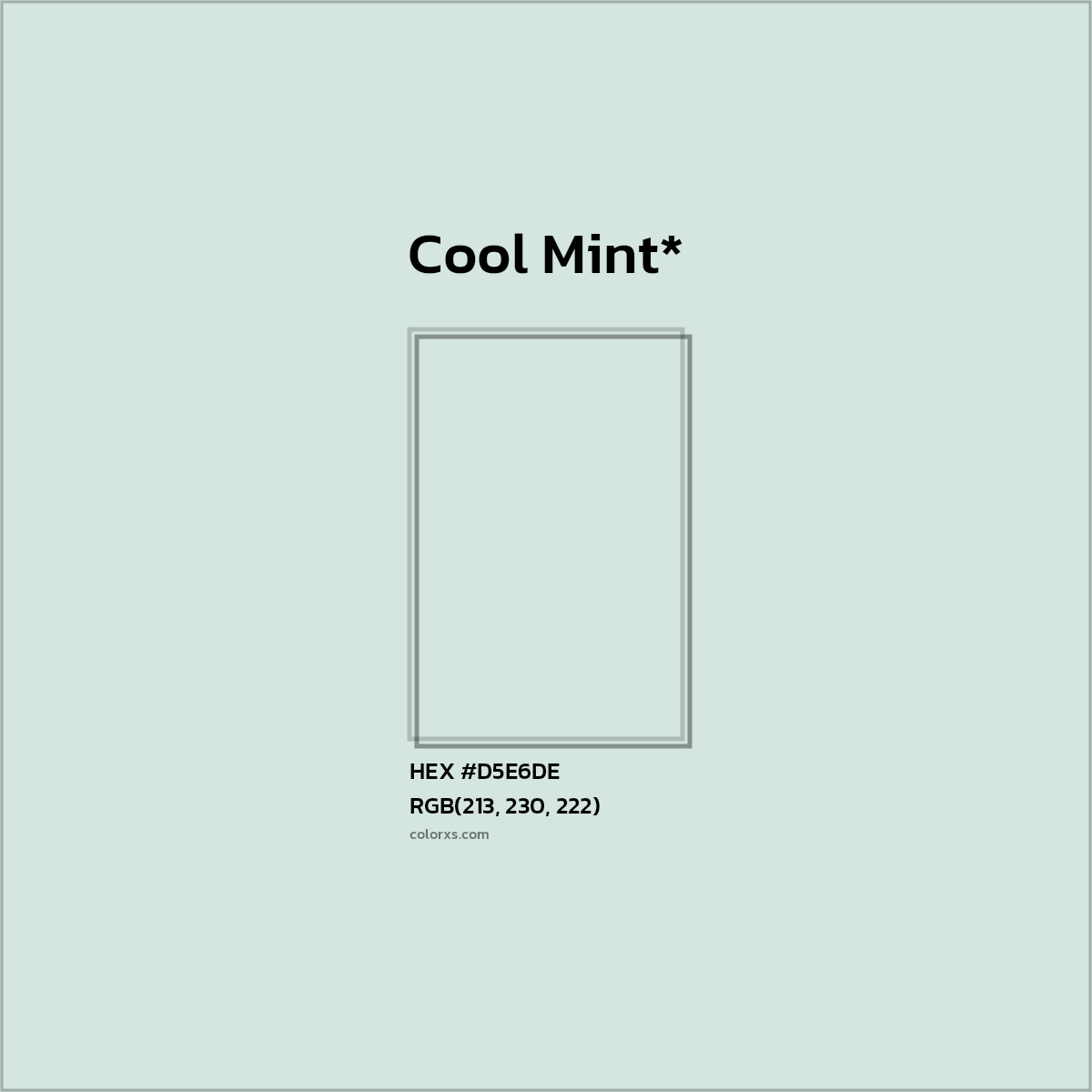#D5E6DE hex color. RGB, RYB, CMYK, HSL, HSV codes and color conversions. Matching color names, palettes, paints.